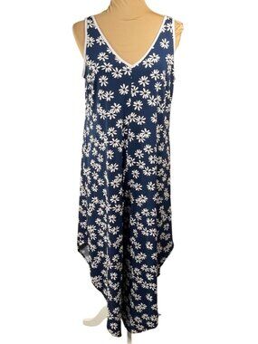 Prelude Romper Size M Medium Blue White Floral Sleeveless Asymmetric Wide Leg